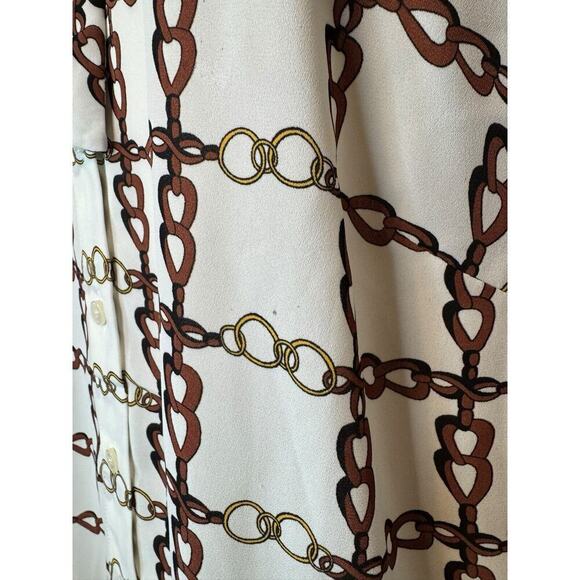 Talbots 2X Petite Crepe Tie Neck Blouse Chain Print Equestrian Long Sleeve - Picture 9 of 12